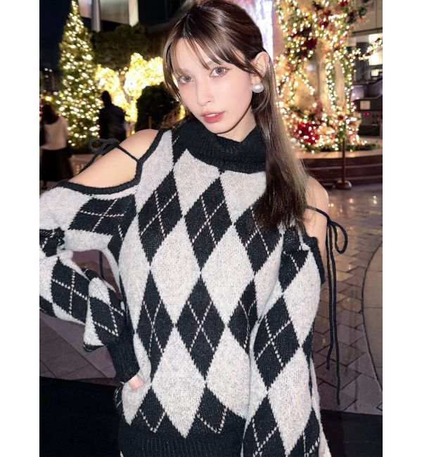 RESEXXY「アーガイルタートルニットトップス」|ニット・セーター|