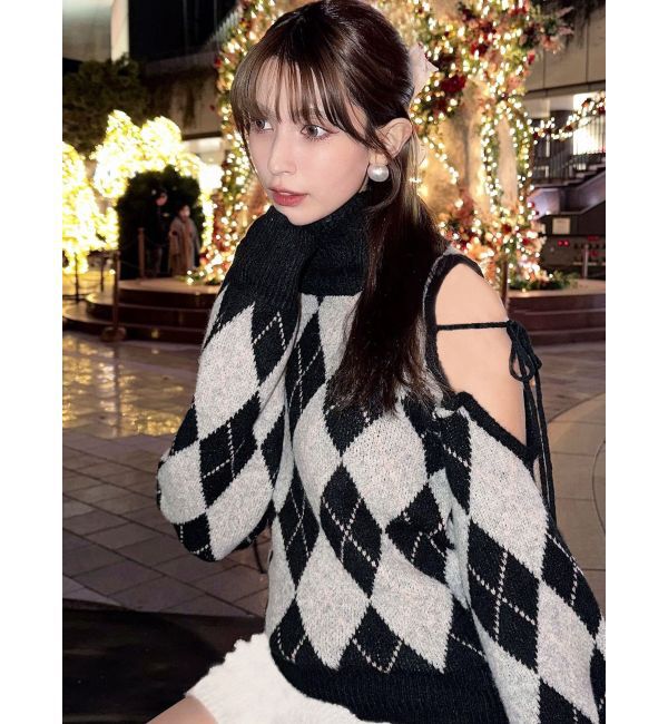 RESEXXY「アーガイルタートルニットトップス」|ニット・セーター|