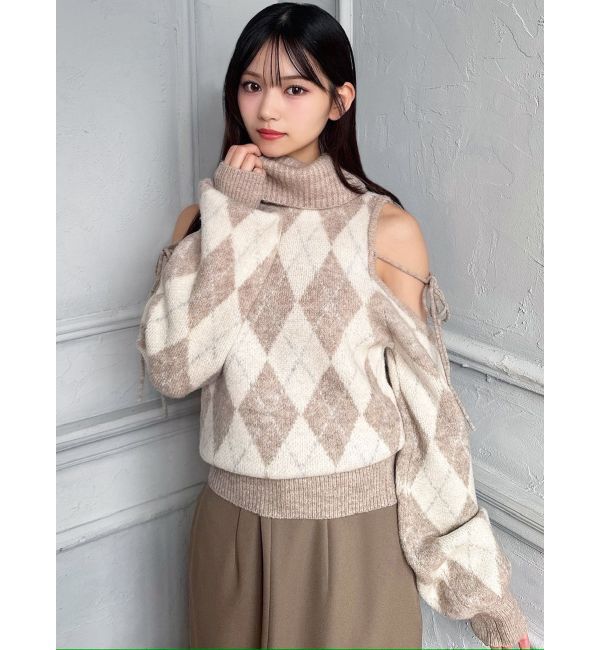 RESEXXY「アーガイルタートルニットトップス」|ニット・セーター|