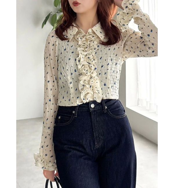 dazzlin「シュリンクフラワーショートシャツ」|シャツ・ブラウス|アイボリー