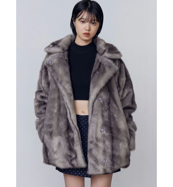 EMODA「ミディフェイクファーコート」|ダウン|グレー