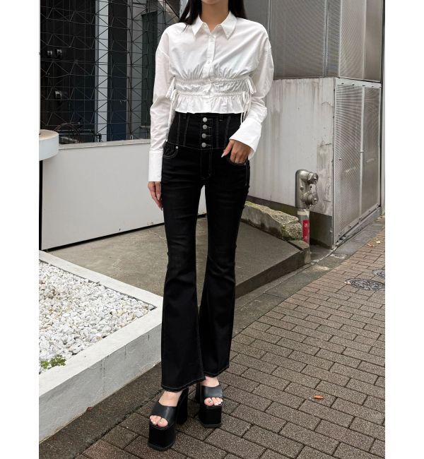 EMODA「スーパーハイウエストフレアパギンス」|デニム|