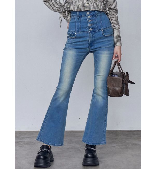 EMODA「スーパーハイウエストフレアパギンス」|デニム|