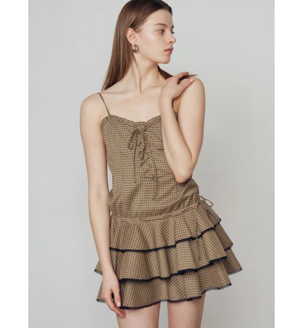 EMODA「レースアップティアードミニワンピース」|ワンピース|ベージュ