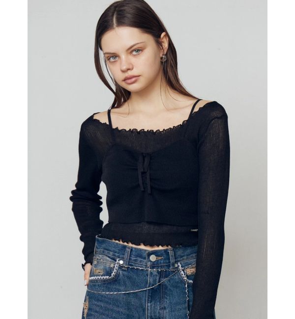 EMODA「2ピースシアーギャザーニット」|ニット・セーター|ブラック