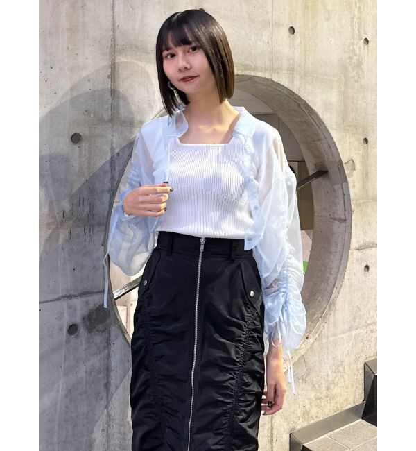 MURUA「リボンドロストスリーブシャイニーシアーシャツ」|シャツ・ブラウス|