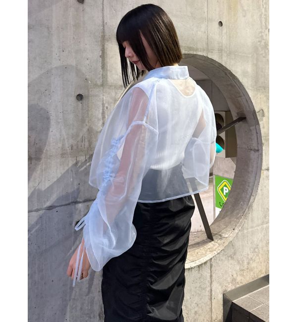 MURUA「リボンドロストスリーブシャイニーシアーシャツ」|シャツ・ブラウス|