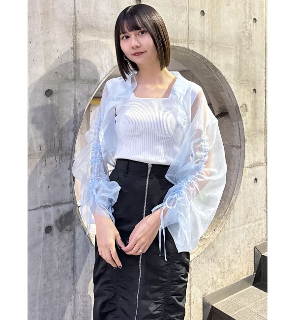 MURUA「リボンドロストスリーブシャイニーシアーシャツ」|シャツ・ブラウス|