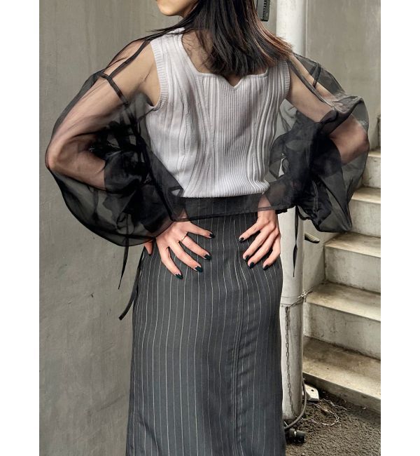 MURUA「リボンドロストスリーブシャイニーシアーシャツ」|シャツ・ブラウス|