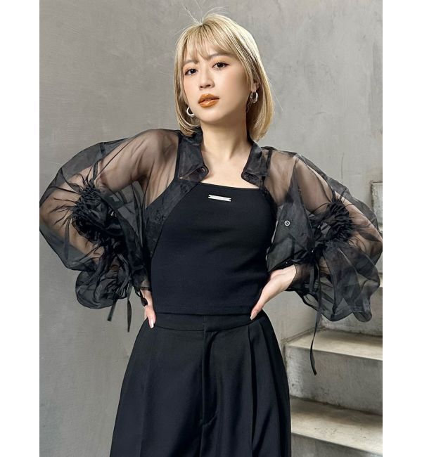 MURUA「リボンドロストスリーブシャイニーシアーシャツ」|シャツ・ブラウス|