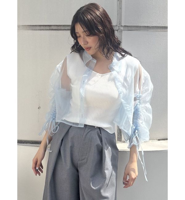 MURUA「リボンドロストスリーブシャイニーシアーシャツ」|シャツ・ブラウス|