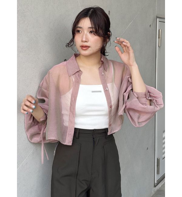 MURUA「リボンドロストスリーブシャイニーシアーシャツ」|シャツ・ブラウス|