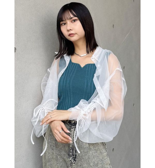 MURUA「リボンドロストスリーブシャイニーシアーシャツ」|シャツ・ブラウス|