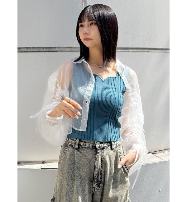 MURUA「リボンドロストスリーブシャイニーシアーシャツ」|シャツ・ブラウス|