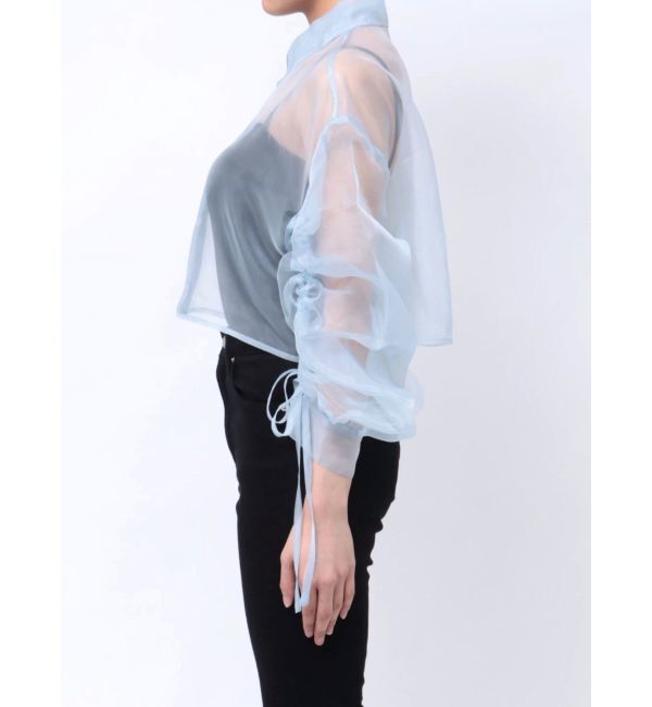 MURUA「リボンドロストスリーブシャイニーシアーシャツ」|シャツ・ブラウス|