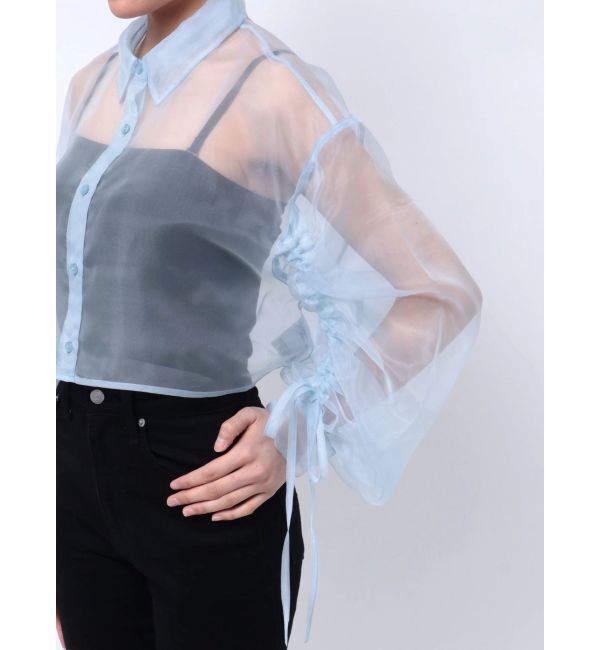 MURUA「リボンドロストスリーブシャイニーシアーシャツ」|シャツ・ブラウス|