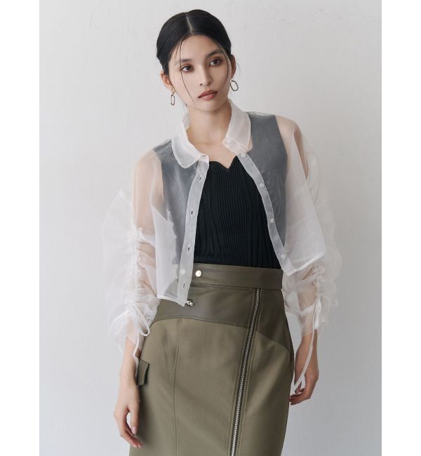 MURUA「リボンドロストスリーブシャイニーシアーシャツ」|シャツ・ブラウス|