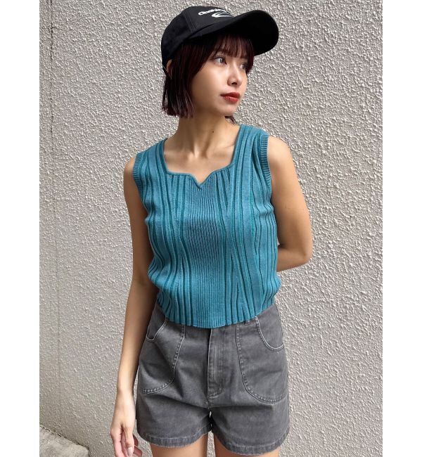 MURUA「スクエアキーネックリブニットタンク」|タンクトップ|