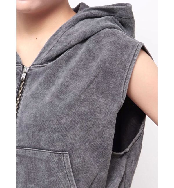 Ungrid「ヴィンテージウォッシュジップノースリパーカー」|パーカー|