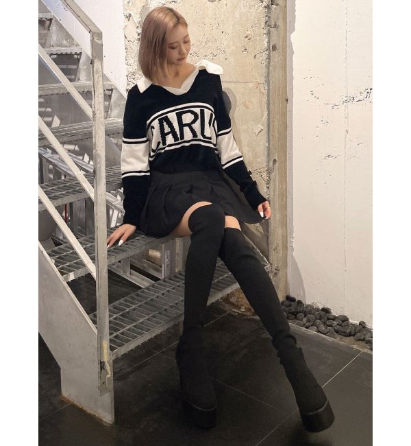 GYDA「チャンキーソールサイハイニットブーツ」|ロングブーツ|