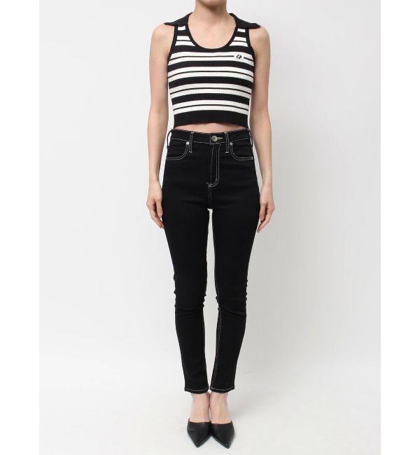 GYDA「ボーダーノースリPOLOニットトップス」|ニット・セーター|