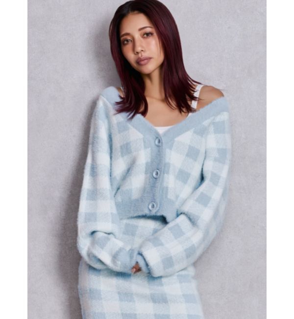 GYDA「CHECK shaggyニットカーディガン」|カーディガン|スカイブルー