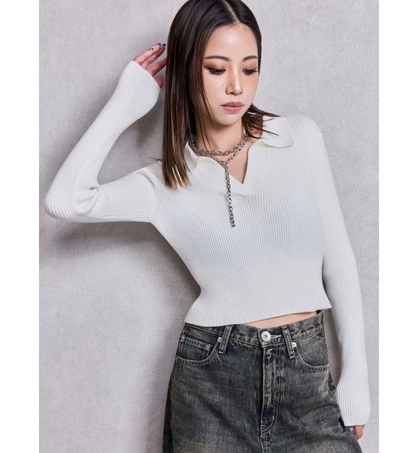 GYDA「POLOニットトップス」|ニット・セーター|オフホワイト