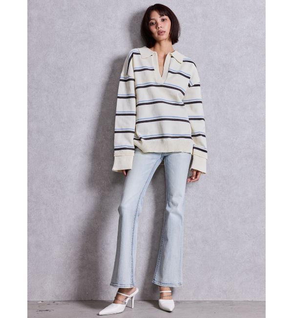 GYDA「スキッパーPOLOボーダーニットトップス」|ニット・セーター|