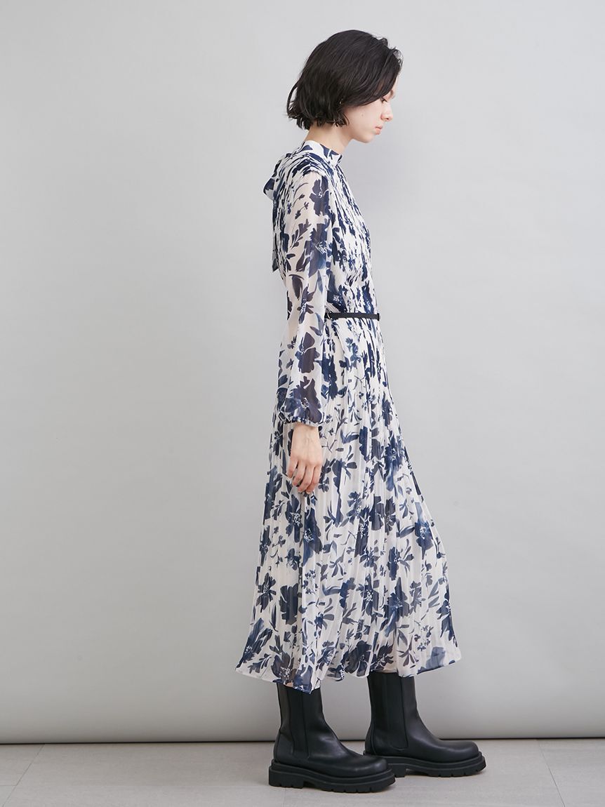 Mila Owen「プリーツ花柄ベルト付きワンピース」|ワンピース|