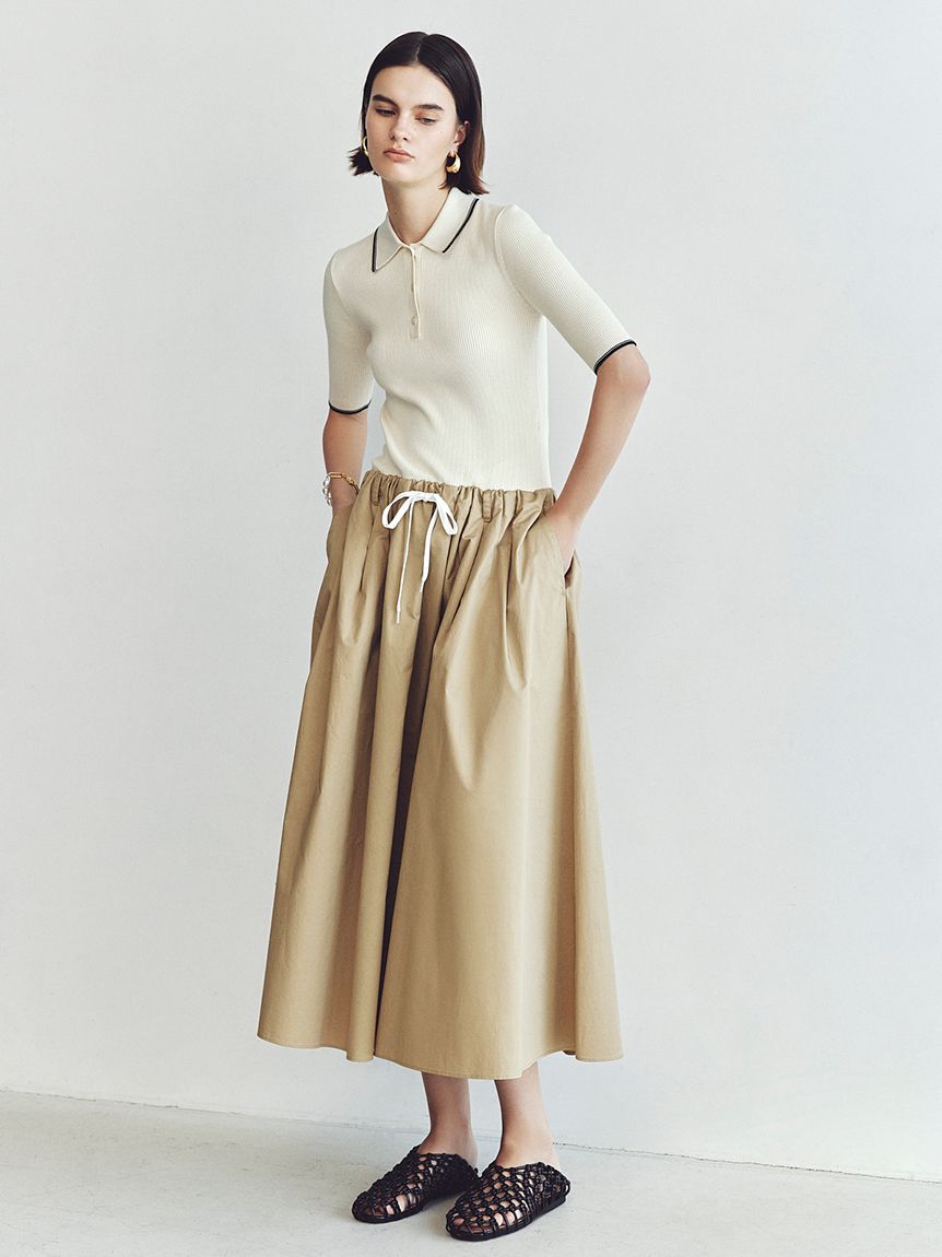 Mila Owen「【WEB限定カラー】ポロニット&times;タックフレアスカートドッキングワンピース」|ワンピース|IVR