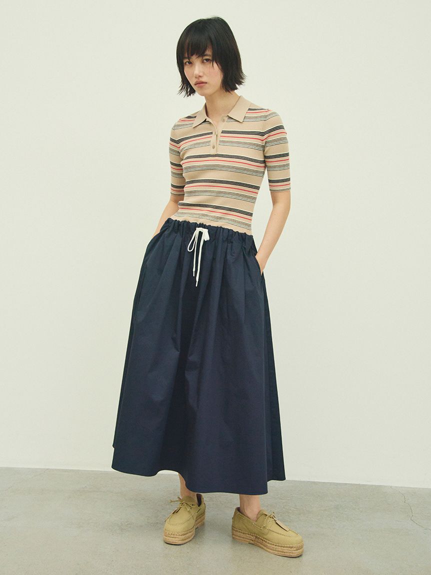 Mila Owen「【WEB限定カラー】ポロニット&times;タックフレアスカートドッキングワンピース」|ワンピース|