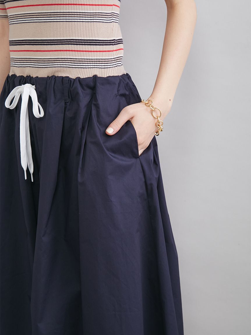 Mila Owen「【WEB限定カラー】ポロニット&times;タックフレアスカートドッキングワンピース」|ワンピース|