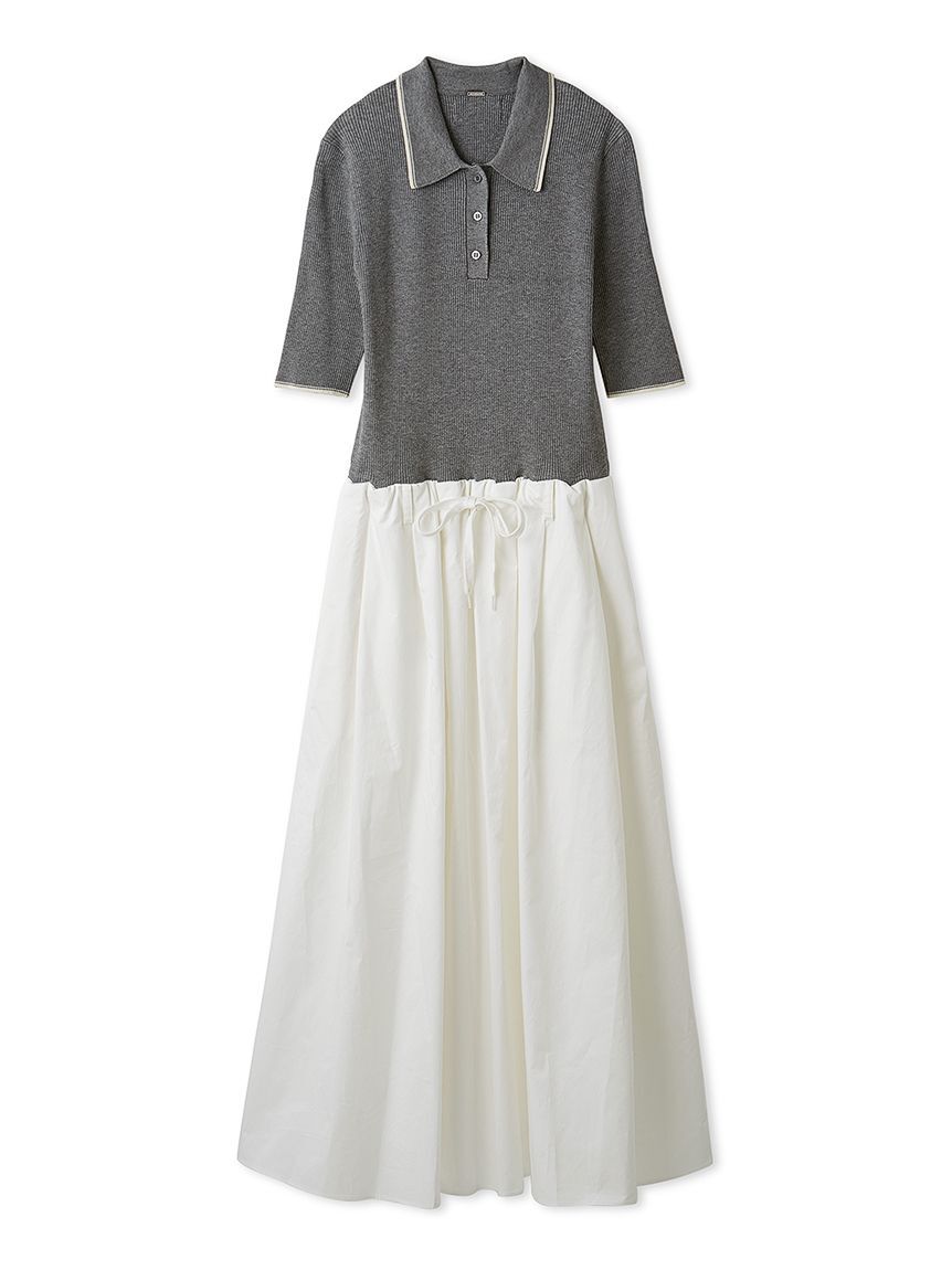 Mila Owen「【WEB限定カラー】ポロニット&times;タックフレアスカートドッキングワンピース」|ワンピース|