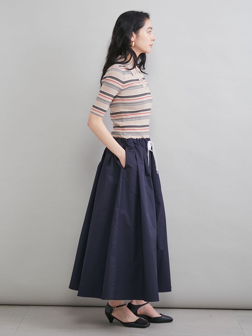 Mila Owen「【WEB限定カラー】ポロニット&times;タックフレアスカートドッキングワンピース」|ワンピース|