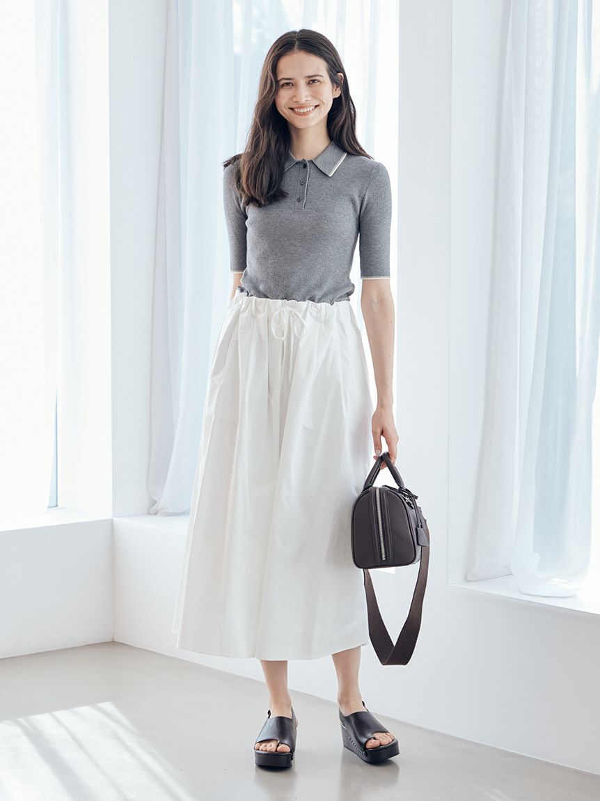 Mila Owen「【WEB限定カラー】ポロニット&times;タックフレアスカートドッキングワンピース」|ワンピース|GRY