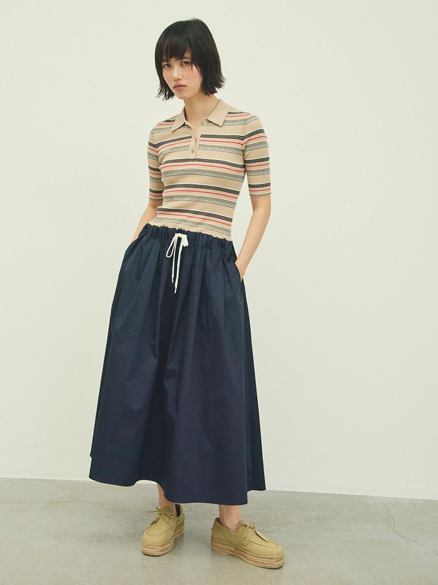 Mila Owen「【WEB限定カラー】ポロニット&times;タックフレアスカートドッキングワンピース」|ワンピース|BORDER