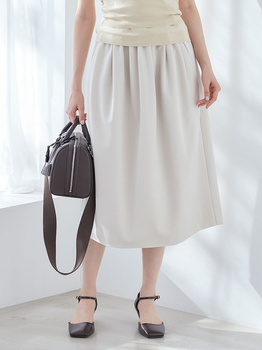 Mila Owen「ウエストゴムランダムタックミディスカート」|スカート|