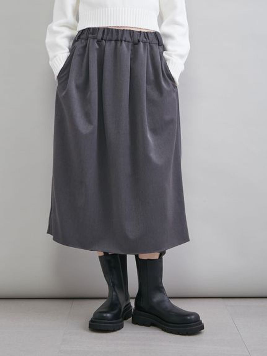 Mila Owen「ウエストゴムランダムタックミディスカート」|スカート|