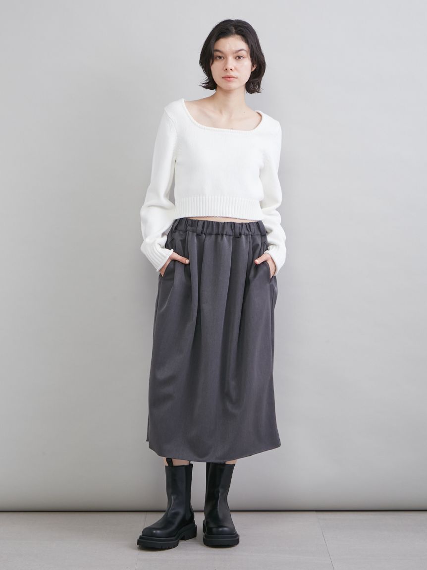 Mila Owen「ウエストゴムランダムタックミディスカート」|スカート|