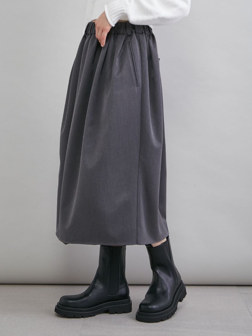 Mila Owen「ウエストゴムランダムタックミディスカート」|スカート|