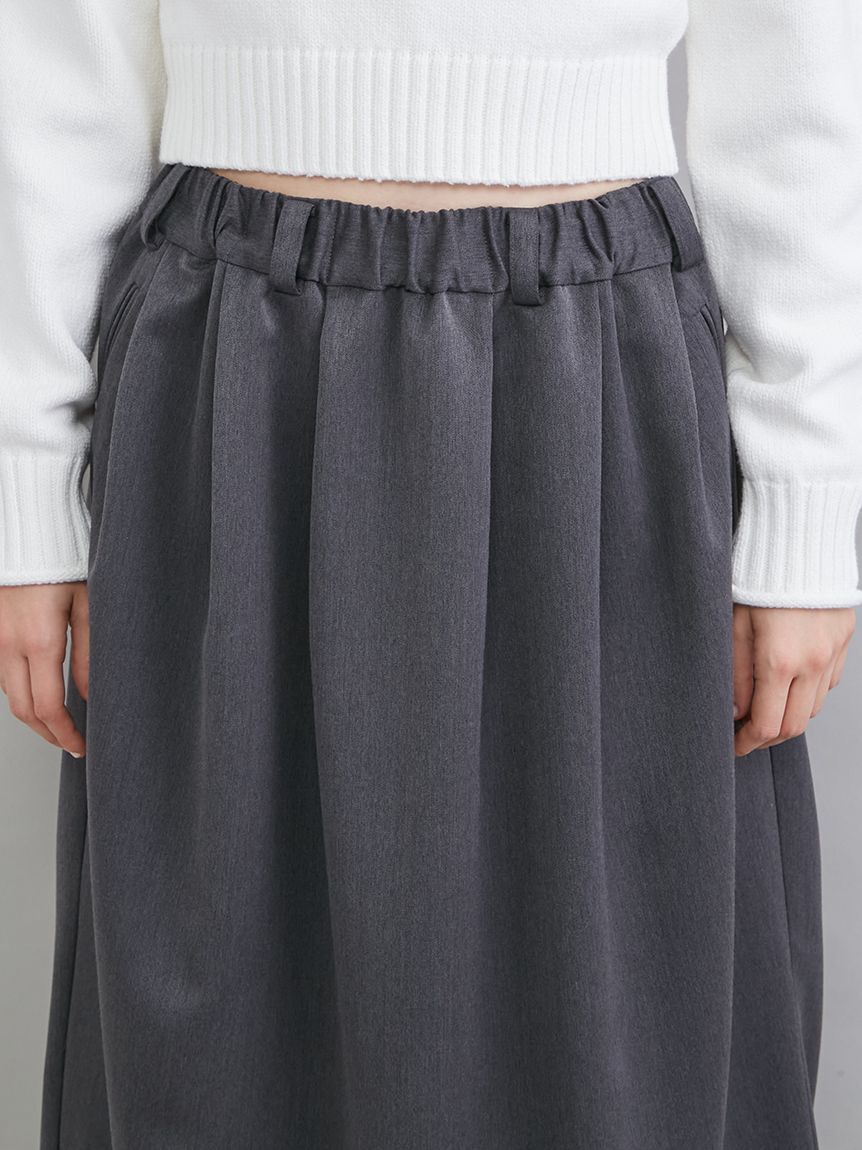 Mila Owen「ウエストゴムランダムタックミディスカート」|スカート|