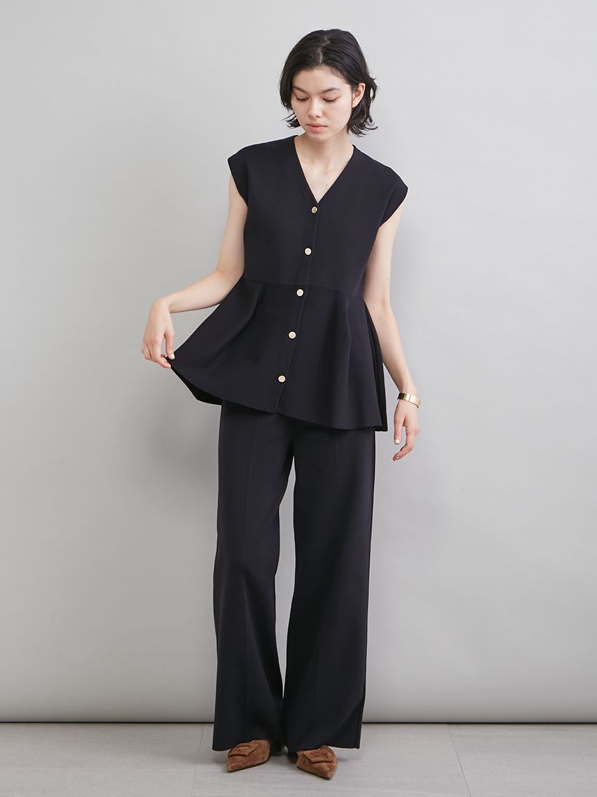 Mila Owen「ペプラムデザインＶネックベスト」|ニット・セーター|