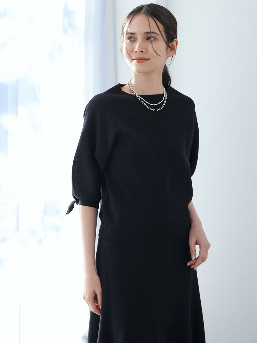 Mila Owen「【ウォッシャブル】ドライタッチ袖リボンニットプルオーバー」|ニット・セーター|