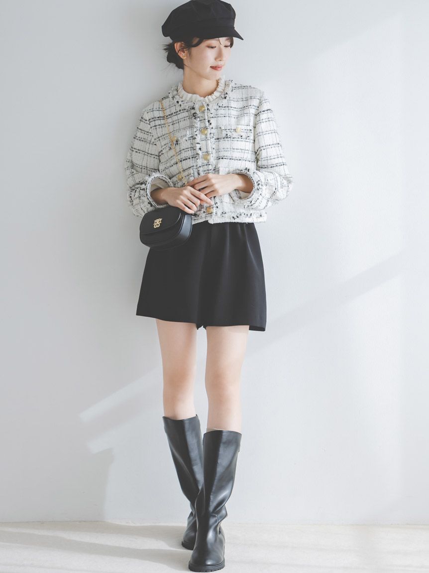 SNIDEL「デタッチャブルフリルカラーツイードジャケット」|ノーカラージャケット|