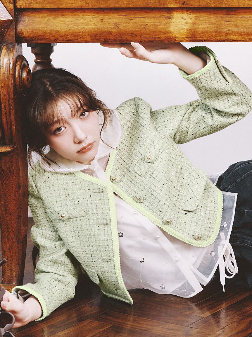 LILY BROWN「ツイードジャケット」|ノーカラージャケット|