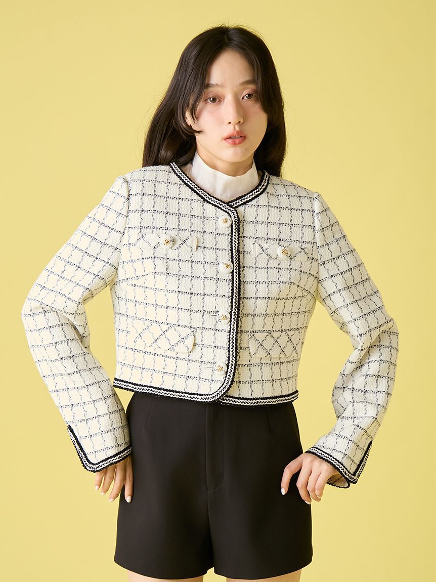 LILY BROWN「ツイードジャケット」|ノーカラージャケット|