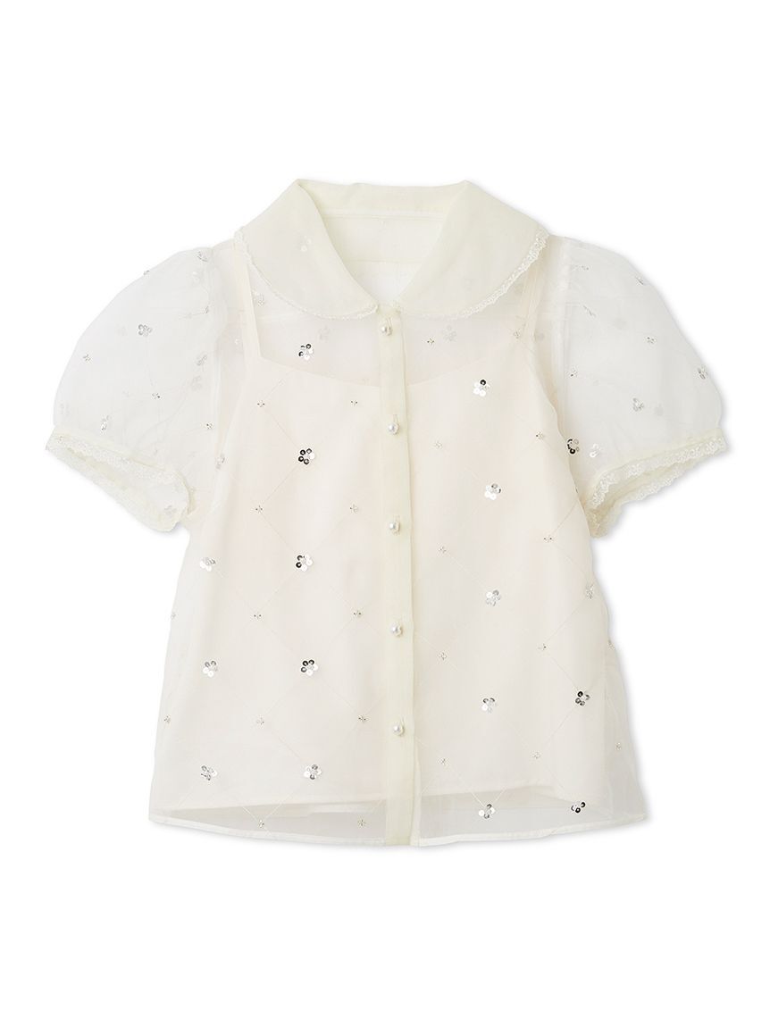 LILY BROWN「[L.B CANDY STOCK]ラウンドカラービジューブラウス」|シャツ・ブラウス|