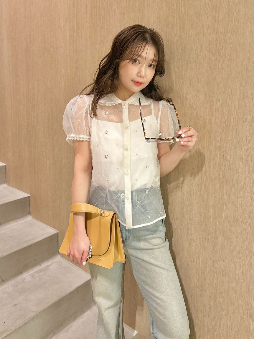 LILY BROWN「[L.B CANDY STOCK]ラウンドカラービジューブラウス」|シャツ・ブラウス|