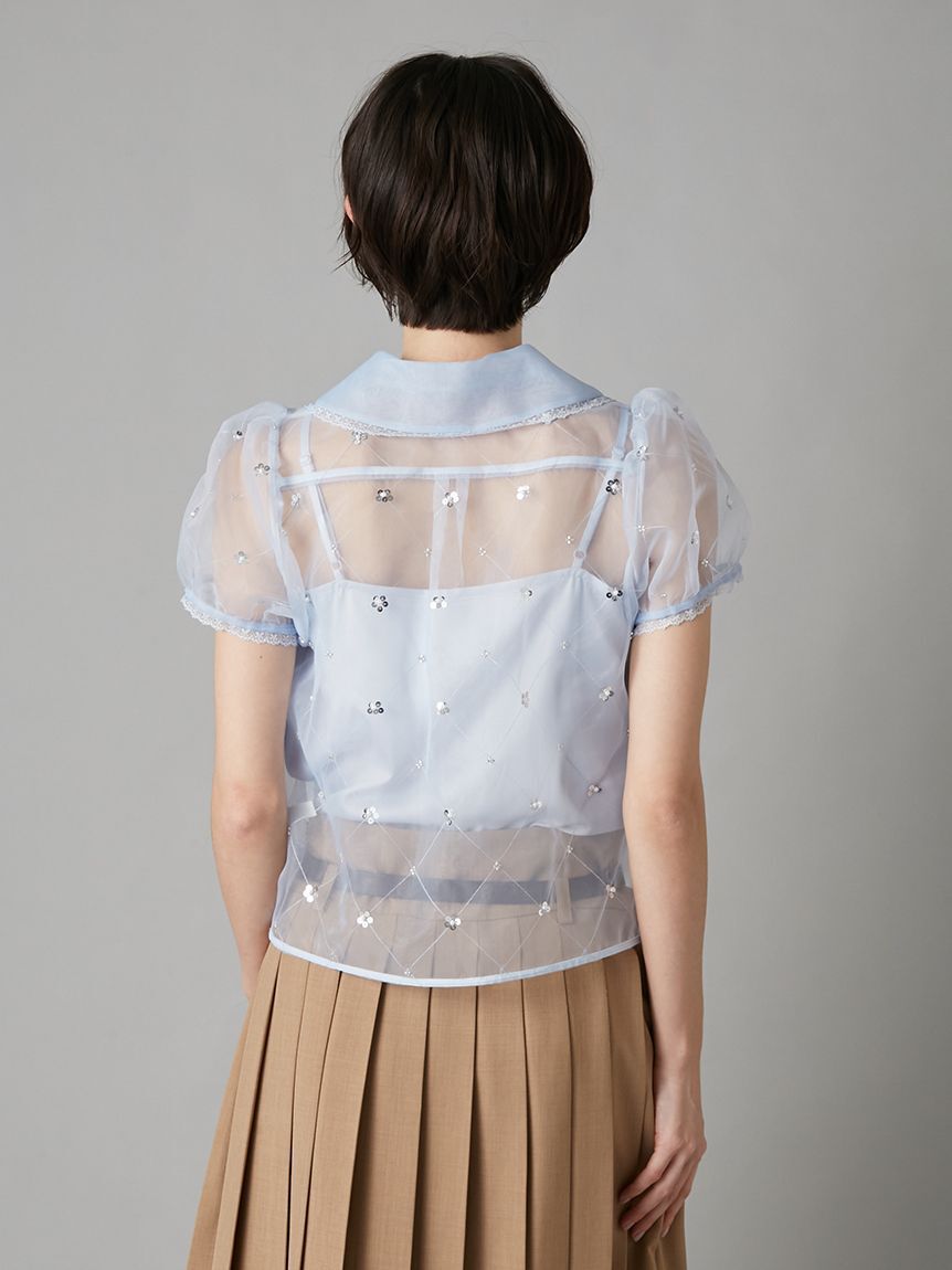 LILY BROWN「[L.B CANDY STOCK]ラウンドカラービジューブラウス」|シャツ・ブラウス|