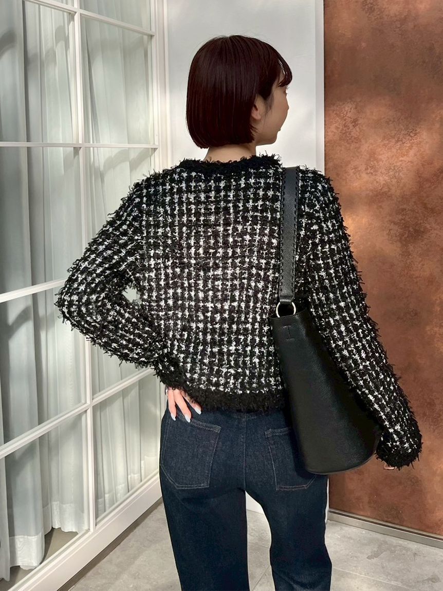 LILY BROWN「[L.B CANDY STOCK]ラメリボンニットジャケット」|ノーカラージャケット|